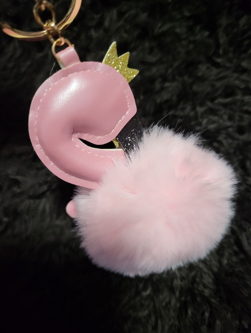 Pink Swan Pom-Pom Keychain with Gold Crown - Kids Accessories - Picture 4 of 4